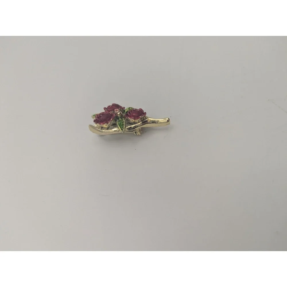 Vtg Gerrys Gold Tone Rose Bouquet Wishbone Enamel Pin Brooch Womens Jewelry‎